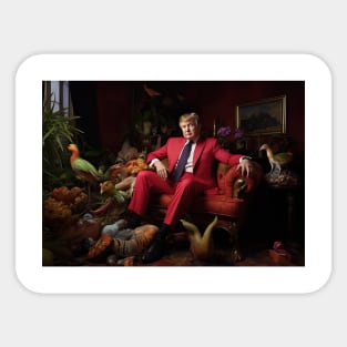 Trump sit on coach with red suit Sticker